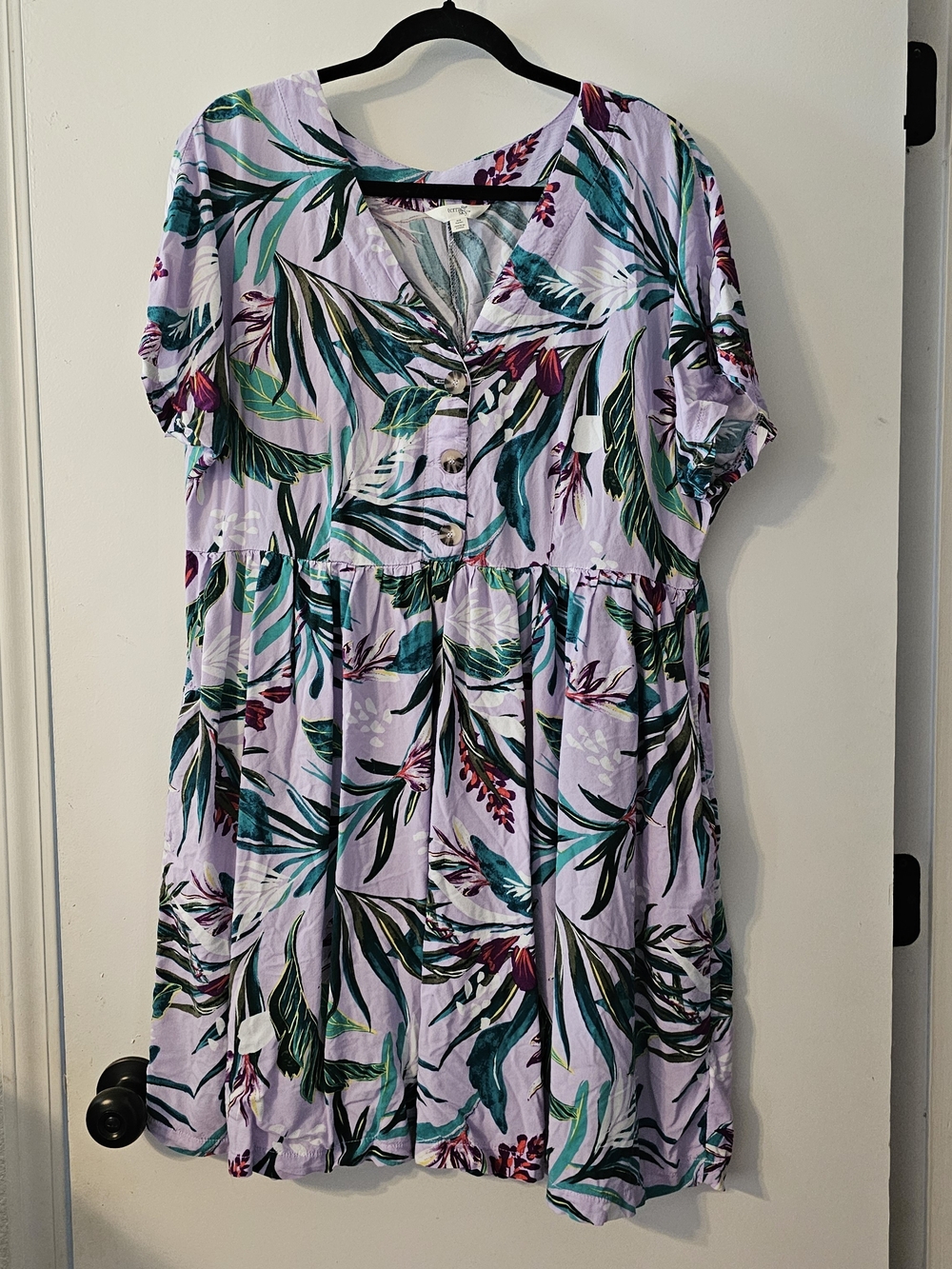 Terra & Sky Floral Tropical Midi Pullover Dress Pockets Size 0X (14W)